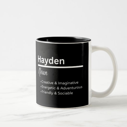 Hayden Boy Name Definition Personalized Mug Tweekleurige Koffiemok (Rechts)