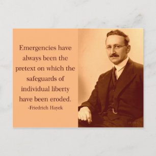 Hayek over noodsituaties briefkaart