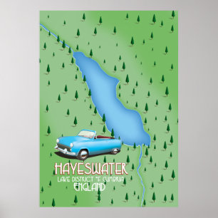 Hayeswater Lake District kaart reisposter Poster