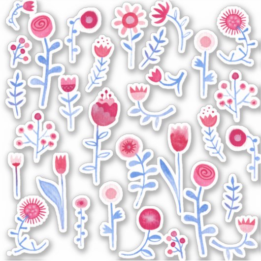 Haykoorts Waterverf Flowers Sticker (Voorkant)