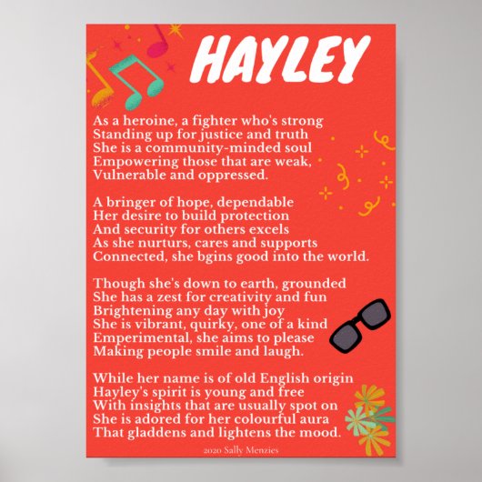 "Hayley" Name Poem Poster (Voorkant)