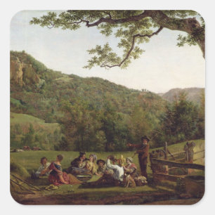 Haymakers Piconiek in een veld Vierkante Sticker