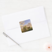 Haymakers rusten in een veld vierkante sticker (Envelop)