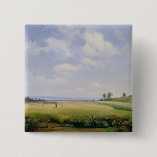 Haymaking, 1838 (olie op doek) vierkante button 5,1 cm