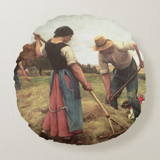 Haymaking, 1880 rond kussen (Voorkant)