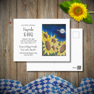 Hayride Barbecue Zonnebloemen Folk Art Invitation Briefkaart