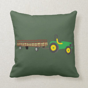Hayride Green en Yellow Tractor Illustration Kussen