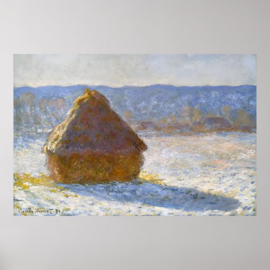 Haystack in de ochtend, Snow Effect-Claude Monet Poster (Voorkant)