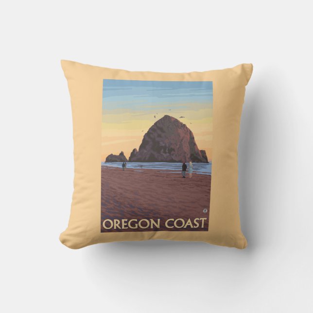 Haystack Rock Vintage Reisposter Kussen (Voorkant)