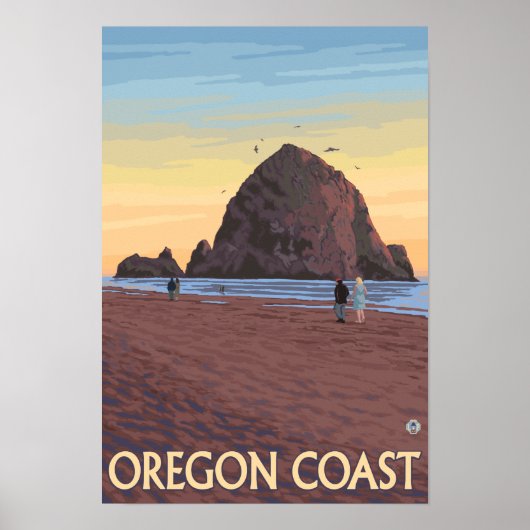 Haystack Rock Vintage Travel Poster (Voorkant)