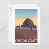 Haystack Rock Vintage Travel Poster Briefkaart (Voorkant / Achterkant)