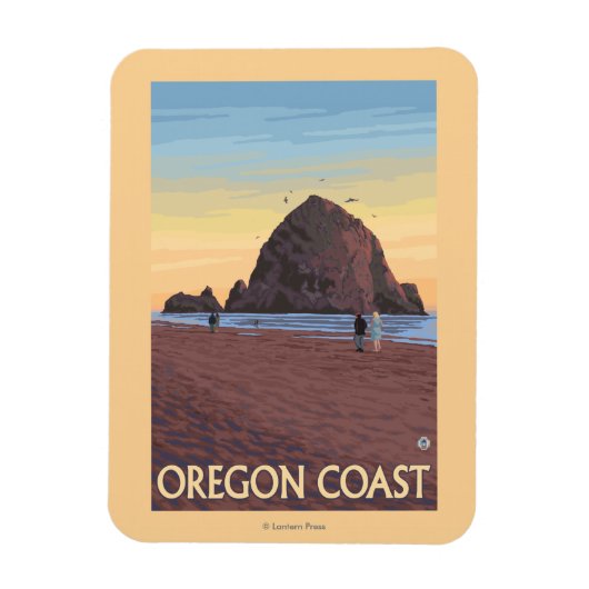 Haystack Rock Vintage Travel Poster Magneet (Verticaal)