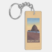 Haystack Rock Vintage Travel Poster Sleutelhanger (Voorkant Links)
