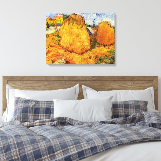 Haystacks in Provence door Vincent van Gogh Canvas Afdruk (Insitu (Slaapkamer))