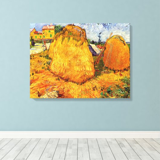 Haystacks in Provence door Vincent van Gogh Canvas Afdruk (Insitu (Houten vloer))