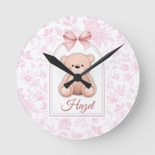 Hazel Aangepaste Roze Teddybeer Nursery Design Ronde Klok