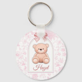Hazel | Aangepaste Roze Teddybeer Nursery Design Sleutelhanger (Voorkant)