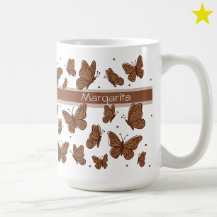 Hazel Brown Vlinders & Stip Aangepaste Naam Monogr Koffiemok