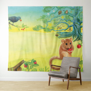 Hazel Dormouse Eet Wilde aardbei Wandkleed