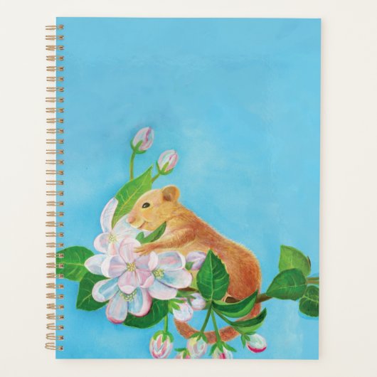 Hazel Dormouse sur une branche fleurie (Devant)