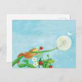 Hazel Dormouse, wilde aardbeien en dandelionpuff Briefkaart (Voorkant / Achterkant)