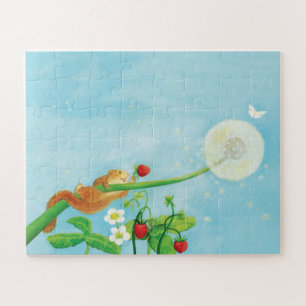 Hazel Dormouse, wilde aardbeien en dandelionpuff Legpuzzel