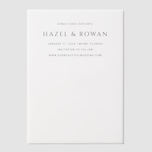 Hazel Photo Modern Wedding Save the Date Vellum Uitnodigingen (Voorkant)