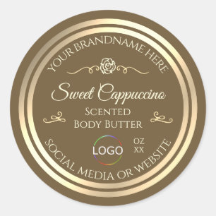 Hazelnoot Bruin Product Label Goud Lijst met Logo