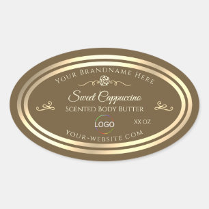 Hazelnoot Bruin Product Label Goud Lijst met Logo