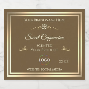 Hazelnoot Bruin Product Label Goud Lijst met Logo Likeurfles Etiket