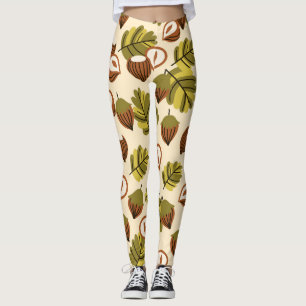 Hazelnootbladeren eikels naadloos patroon leggings