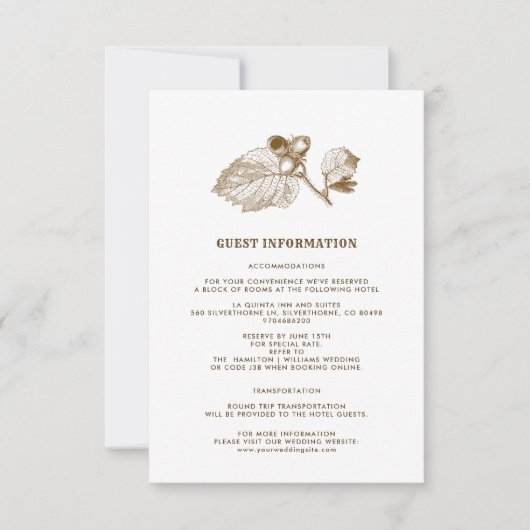 Hazelnoottak Kraft Papier Bruiloft Details Kaart (Voorkant)