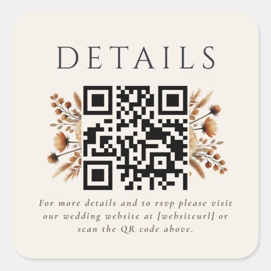 Hazelwood Wedding QR Code Vierkante Sticker (Voorkant)