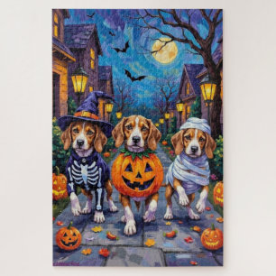 Hazen die trick-or-treaten in Halloween-kostuum Legpuzzel