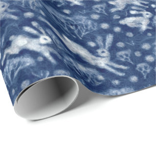 Hazen sneeuwveld Witte konijnen Winterpatroonblauw Cadeaupapier