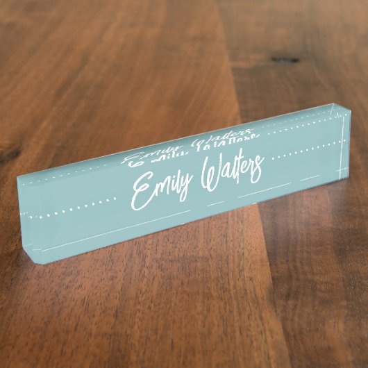 Hazy Aqua Sketting Cursive Script Naambordje (Zijkant)