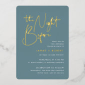 Hazy Blauwgroen | Moderne minimale Script repetial Folie Uitnodiging (Voorkant)