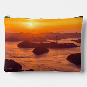 Hazy sunset on Kurushima Kaikyo Bridge and Kurushi Etui