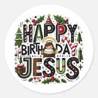 HBD Jesus Ronde Sticker