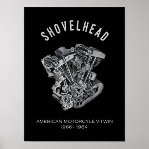 HD-motorfiets met videokettwin Shovelhead Engine D Poster