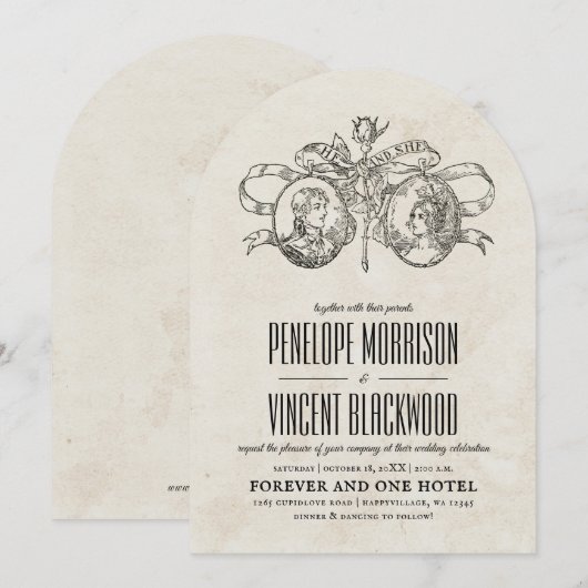 He and She Wedding Invitation (Devant / Derrière)