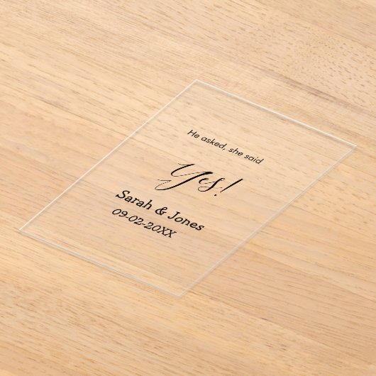 He asked she said yes engagement simple minimal acryl uitnodigingen (Laagn)