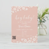 Hé Bébé! Uitnodiging voor babyshower + QR-code van (Staand voorkant)