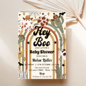 Hé Boo! Groovy Cactus Halloween Baby shower Kaart