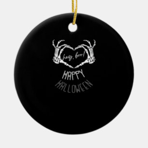 Hé, Boo! Happy Halloween Skeleton Hand Heart Class Keramisch Ornament