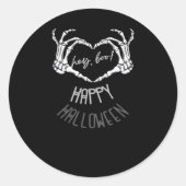 Hé, Boo! Happy Halloween Skeleton Hand Heart Class Ronde Sticker (Voorkant)