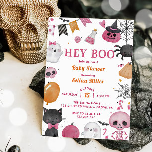 Hé Boo! Roze Halloween Baby shower Kaart