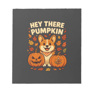 Hé daar Pompoen Corgi Halloween Pompoenen Herfst Notitieblok