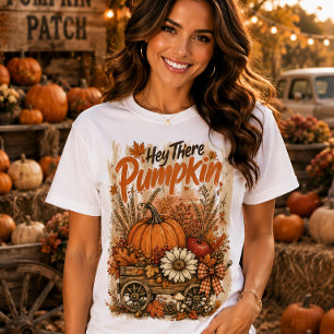 Hé daar Pompoen Herfst Bloemige Vintage Kar T-shirt