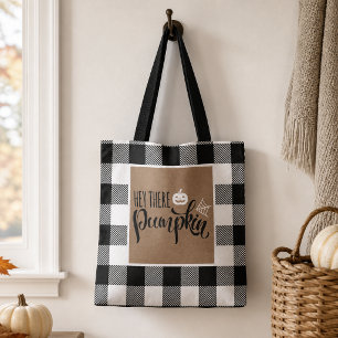 Hé daar Pompoen Jutezak Buffalo Plaid Halloween Draagtas